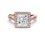 Rose gold Princess Cut Halo Twist Band with Four-Prong Setting_15