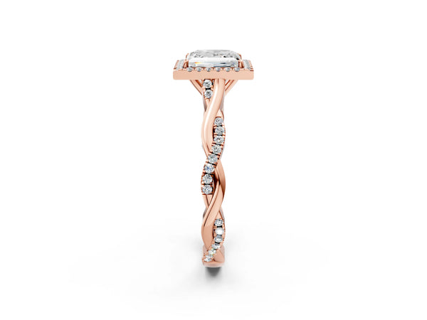 Rose Gold Princess Cut Interwoven Twist Halo Engagement Ring Setting