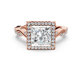 Rose gold Princess Cut Halo Twist Band with Four-Prong Setting_3