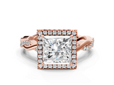 Rose gold Princess Cut Halo Twisted Band Four-Prong Ring_33