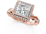 Rose gold Princess Cut Halo Twisted Band Four-Prong Ring_34