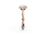 Rose gold Princess Cut Halo Twisted Band Four-Prong Ring_35