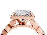 Rose gold Princess Cut Halo Twisted Band Four-Prong Ring_37