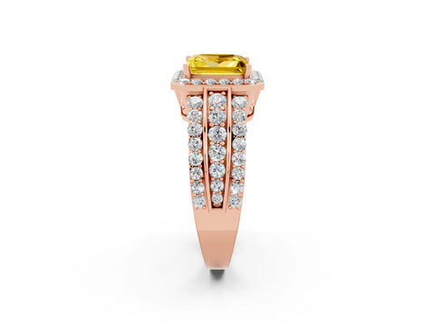 Rose gold Princess Cut Halo Yellow Sapphire Ring with Split Shank and Four-Prong Setting_26