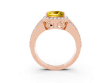 Rose gold Princess Cut Halo Yellow Sapphire Ring with Split Shank and Four-Prong Setting_27