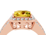 Rose gold Princess Cut Halo Yellow Sapphire Ring with Split Shank and Four-Prong Setting_28