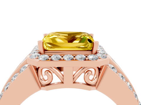 Rose gold Princess Cut Halo Yellow Sapphire Ring with Split Shank and Four-Prong Setting_28