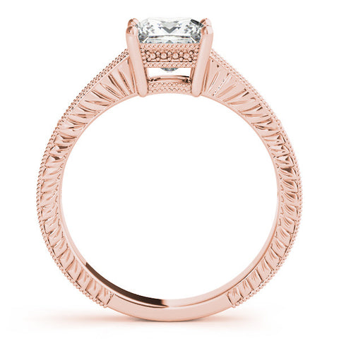 Rose gold Princess Cut Milgrain Channel Set Engagement Ring with Solitaire Prong Setting 2