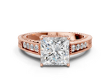 Rose gold Princess Cut Milgrain Channel Set Engagement Ring with Solitaire Prong Setting_60