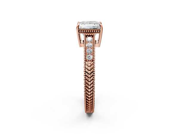 Rose gold Princess Cut Diamond Engagement Ring with Milgrain Channel Set Band and Prong Setting