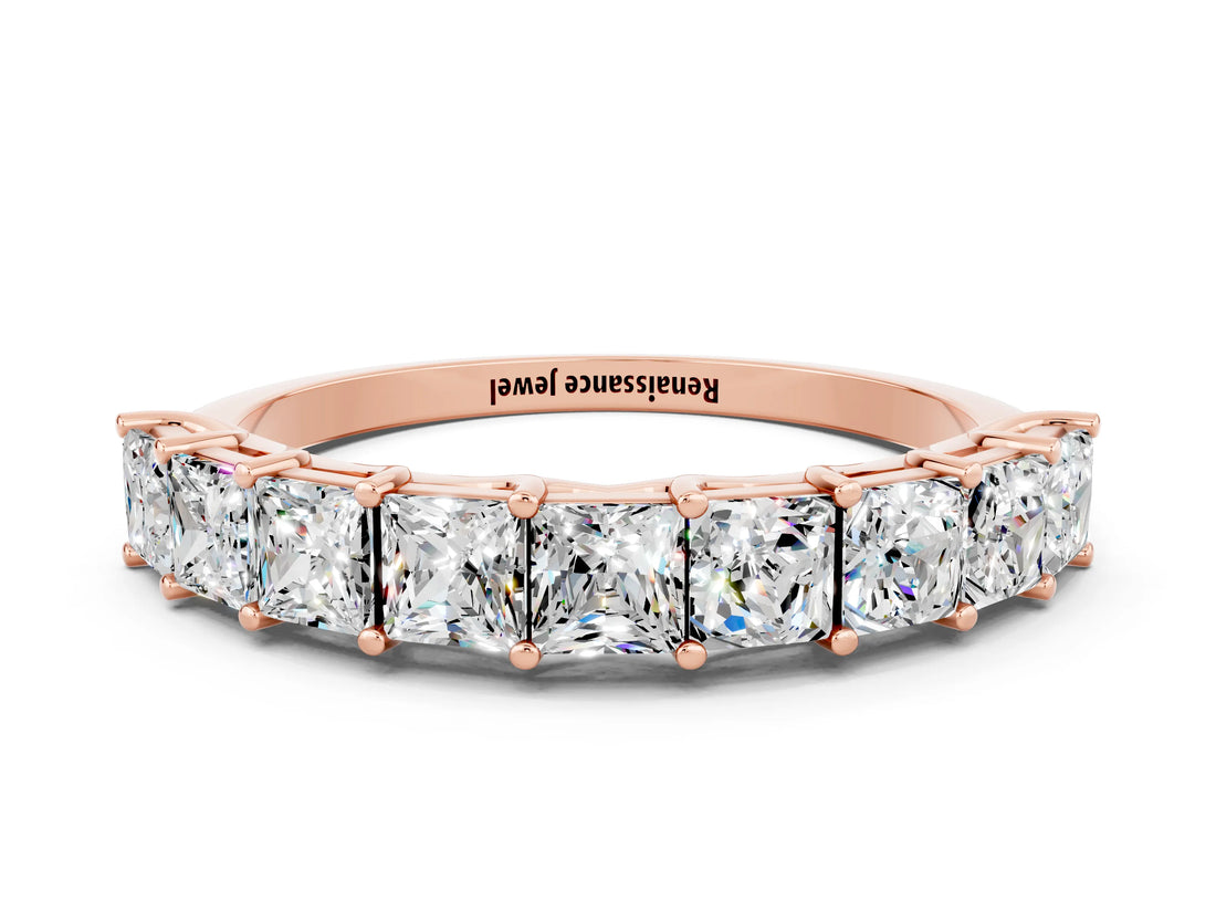 Rose gold Princess Cut Moissanite Channel-Set Eternity Band with Prong Setting_6