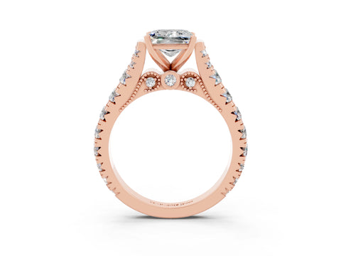 Rose gold Princess Cut Moissanite Classic Solitaire Ring with Pavé Band and Four-Prong Setting_3