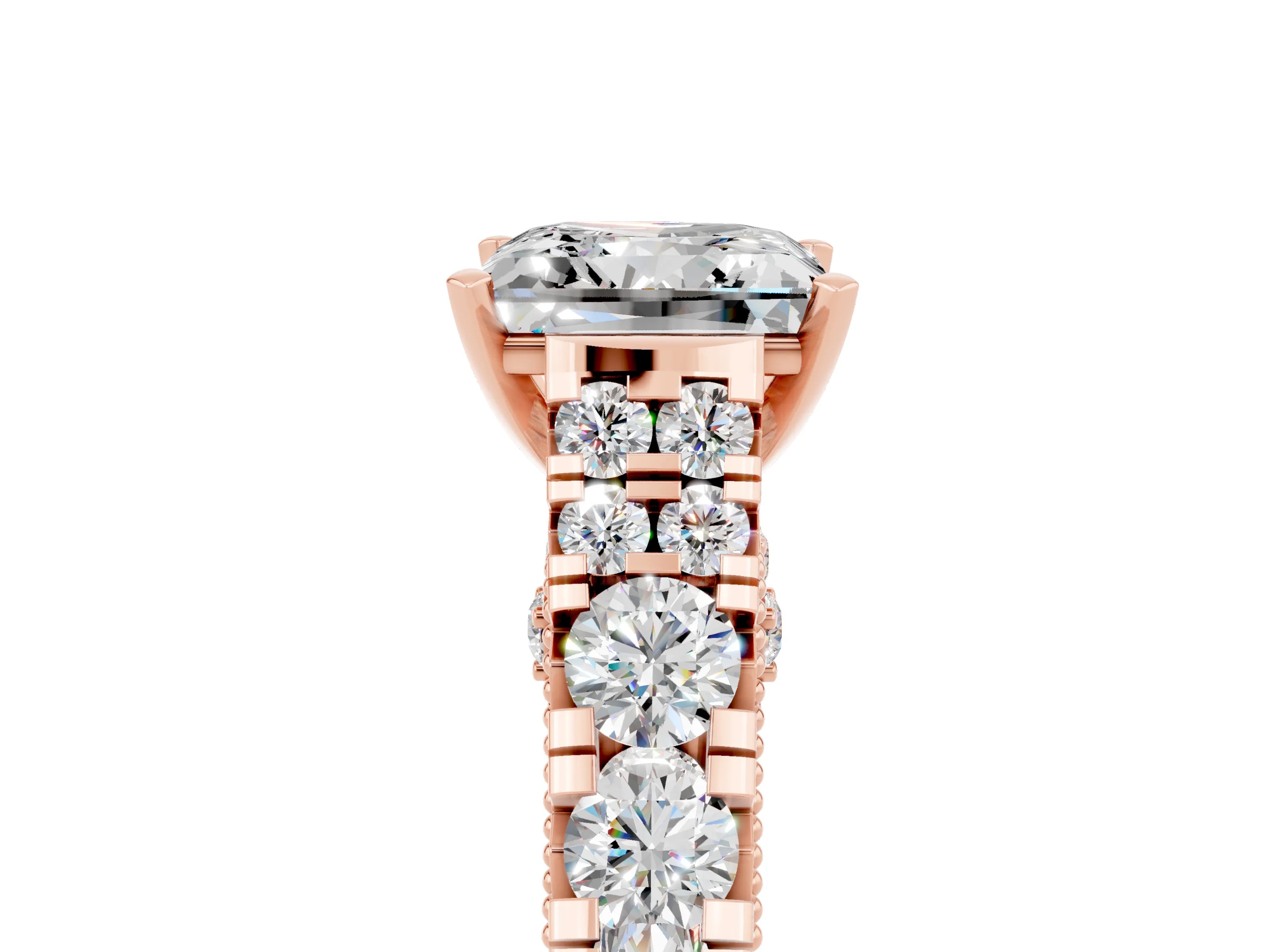 Rose gold Princess Cut Moissanite Classic Solitaire Ring with Pavé Band and Four-Prong Setting_5