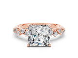 Rose gold Princess Cut Moissanite Cluster Side Stone Solitaire Ring with Prong Setting_24