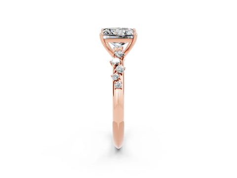 Rose gold Princess Cut Moissanite Cluster Side Stone Solitaire Ring with Prong Setting_26