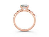 Rose gold Princess Cut Moissanite Cluster Side Stone Solitaire Ring with Prong Setting_27