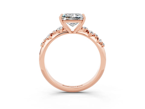 Rose gold Princess Cut Moissanite Cluster Side Stone Solitaire Ring with Prong Setting_27
