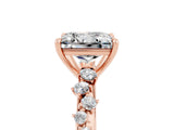 Rose gold Princess Cut Moissanite Cluster Side Stone Solitaire Ring with Prong Setting_29