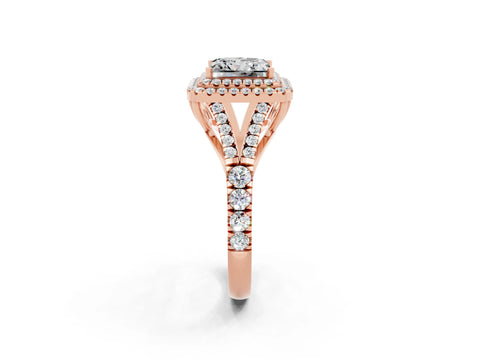 Rose gold Princess Cut Moissanite Double Halo Ring with Split Shank and Prong Setting_14