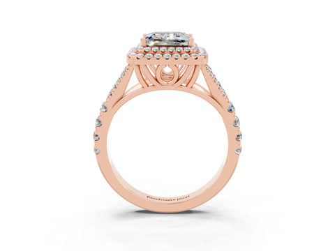 Rose gold Princess Cut Moissanite Double Halo Ring with Split Shank and Prong Setting_15