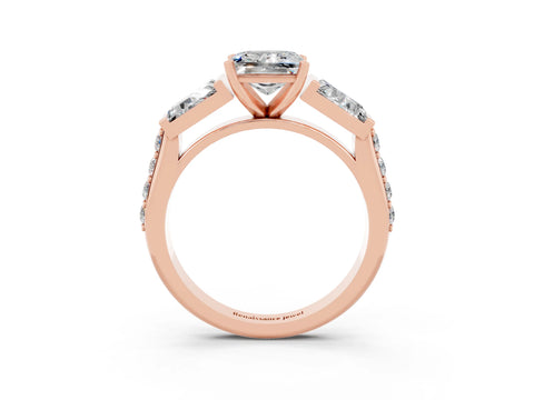 Rose gold Princess Cut Moissanite Engagement Ring with Baguette Side Stones and Channel Set Band_3