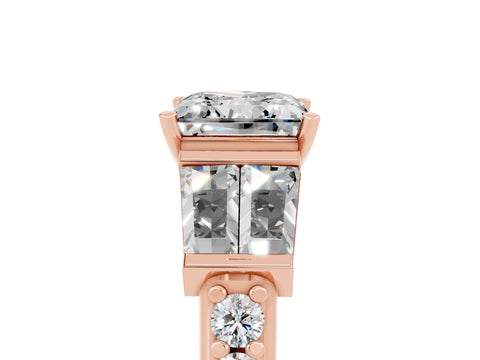 Rose gold Princess Cut Moissanite Engagement Ring with Baguette Side Stones and Channel Set Band_5
