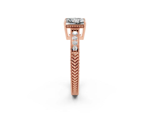 Rose gold Princess Cut Moissanite Engagement Ring with Milgrain Channel Set Band and Prong Setting_2