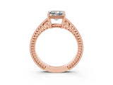 Rose gold Princess Cut Moissanite Engagement Ring with Milgrain Channel Set Band and Prong Setting_3