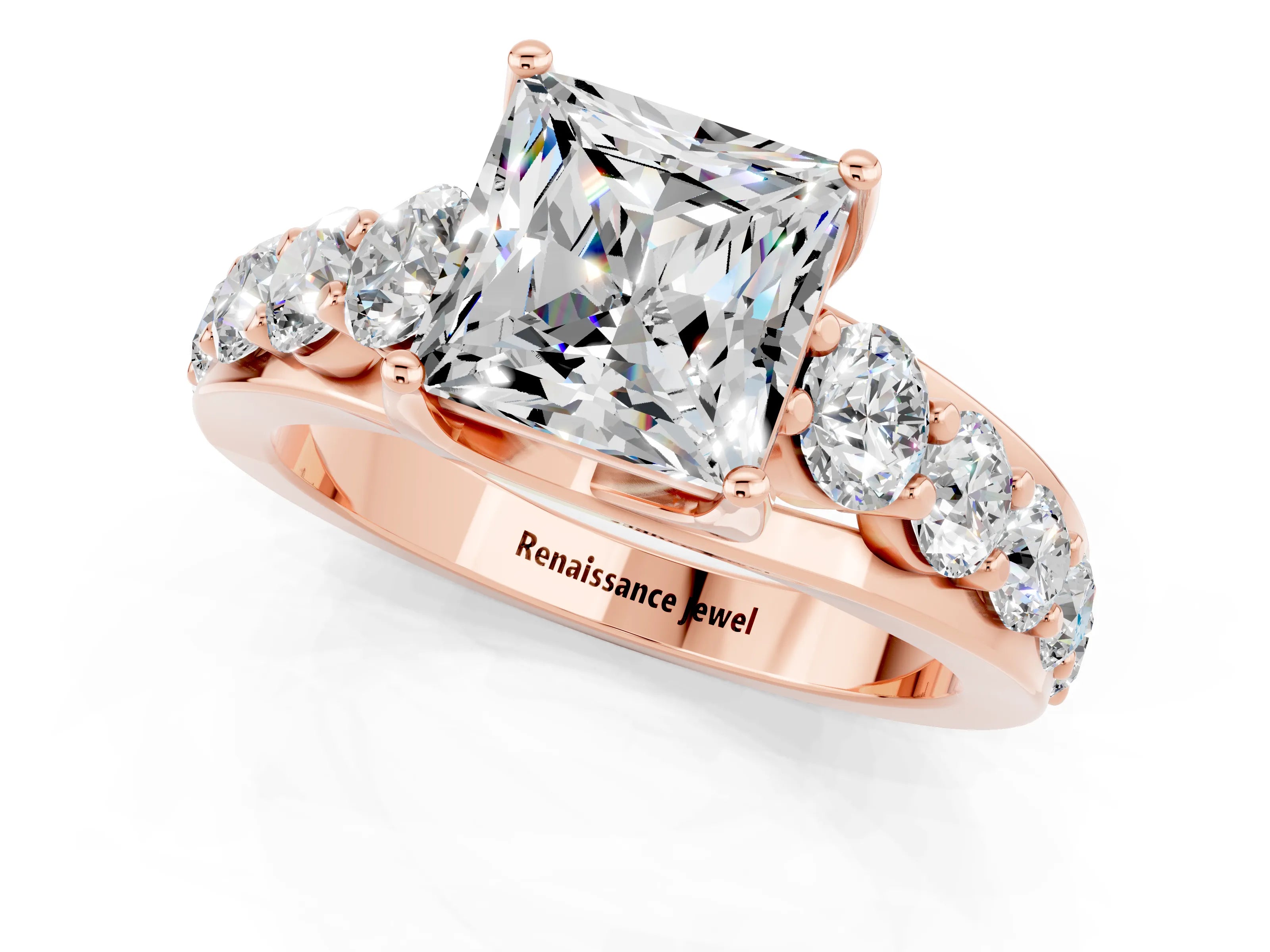 Rose gold Princess Cut Moissanite Engagement Ring with Pavé Band and Four-Prong Setting_1