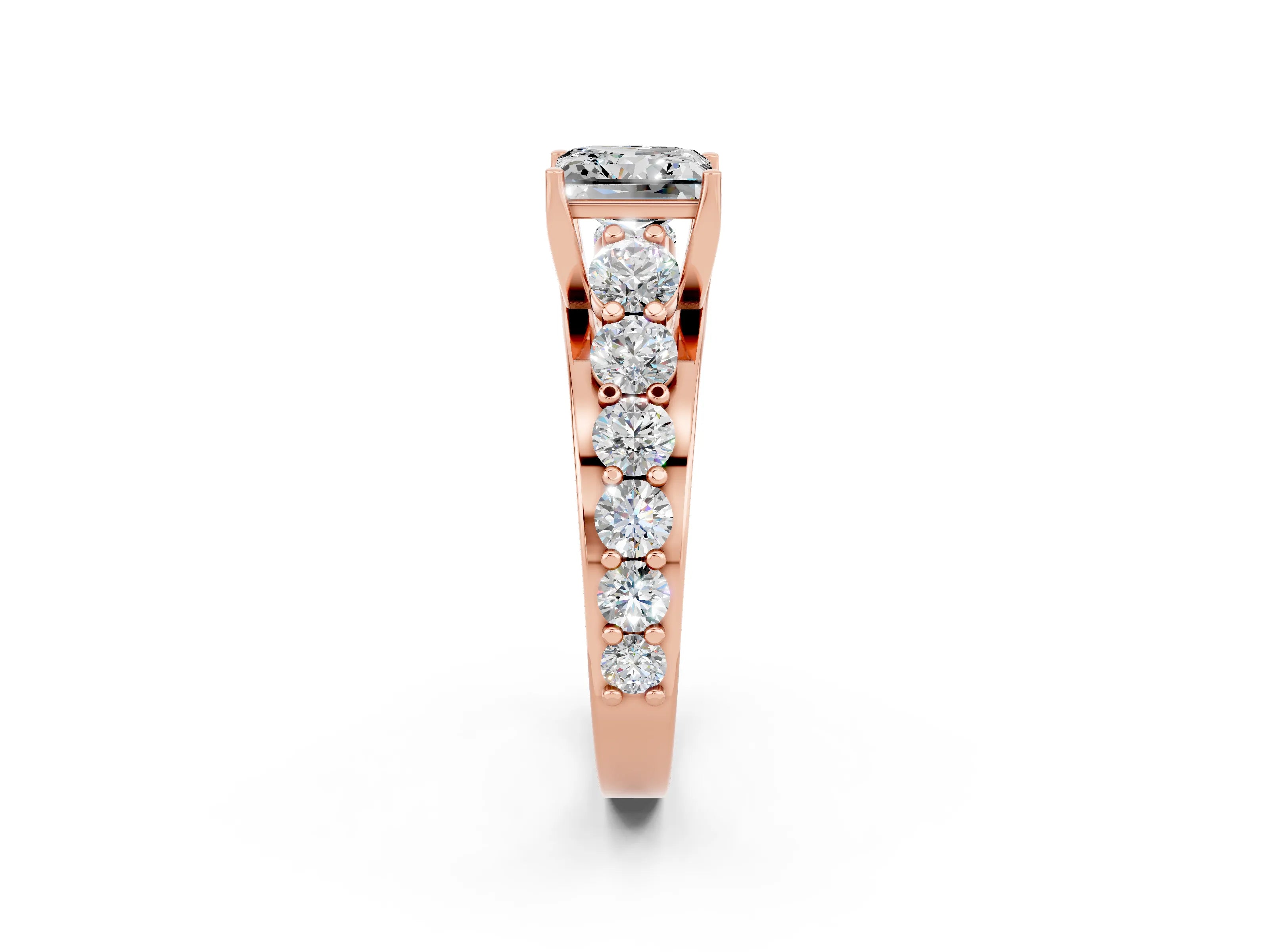 Rose gold Princess Cut Moissanite Engagement Ring with Pavé Band and Four-Prong Setting_2