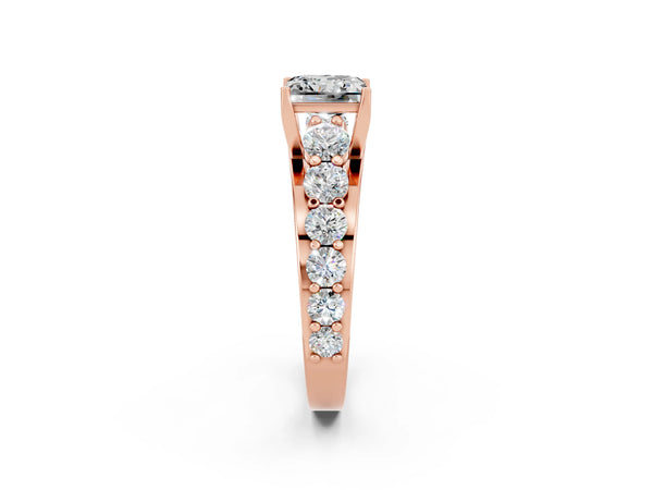 Rose gold Princess Cut Moissanite Engagement Ring with Pavé Band and Four-Prong Setting