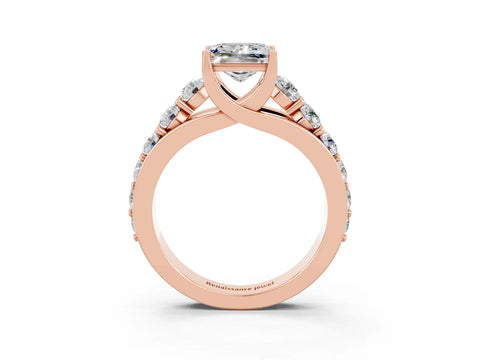 Rose gold Princess Cut Moissanite Engagement Ring with Pavé Band and Four-Prong Setting_3