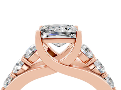 Rose gold Princess Cut Moissanite Engagement Ring with Pavé Band and Four-Prong Setting_4
