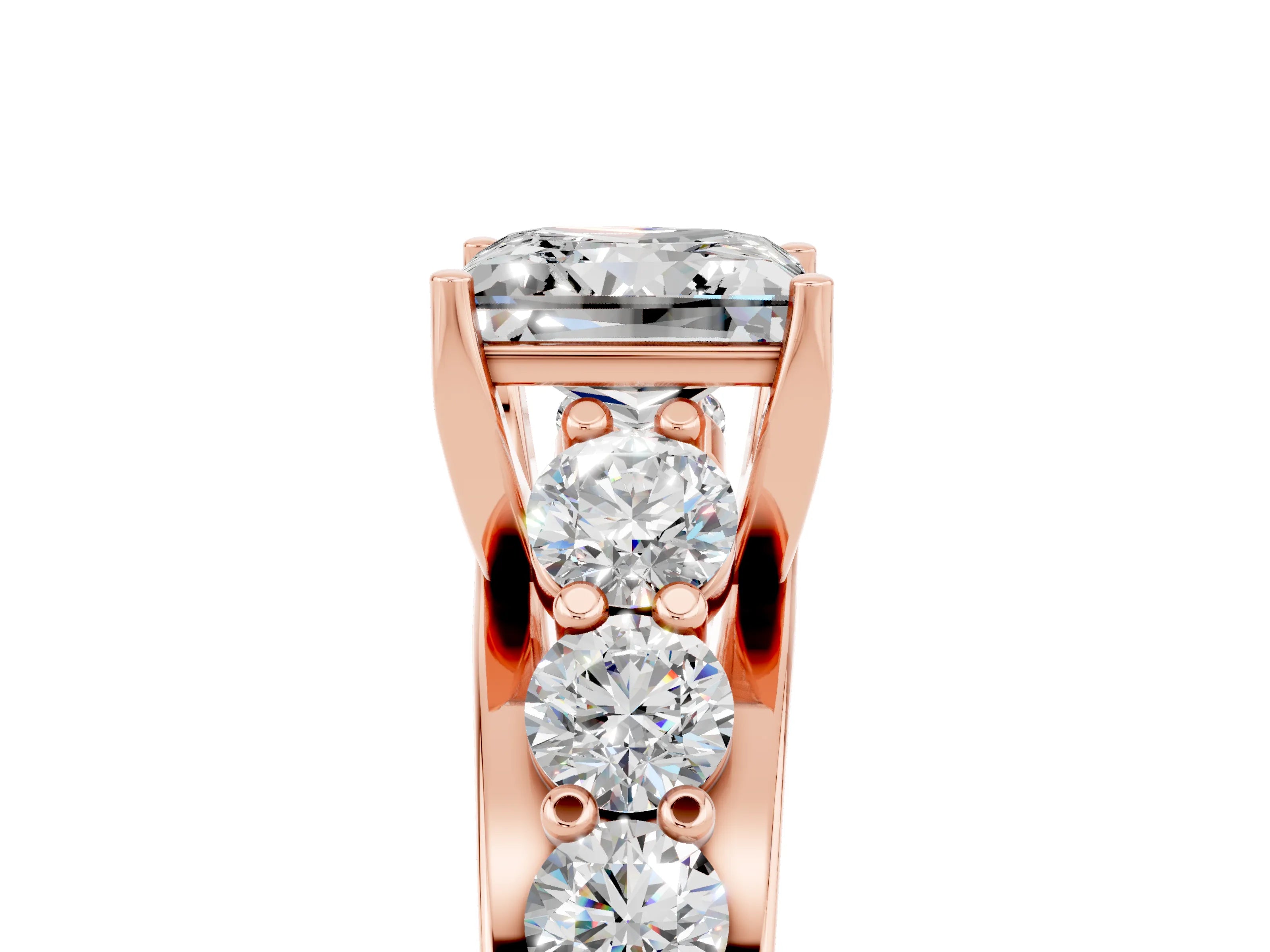 Rose gold Princess Cut Moissanite Engagement Ring with Pavé Band and Four-Prong Setting_5