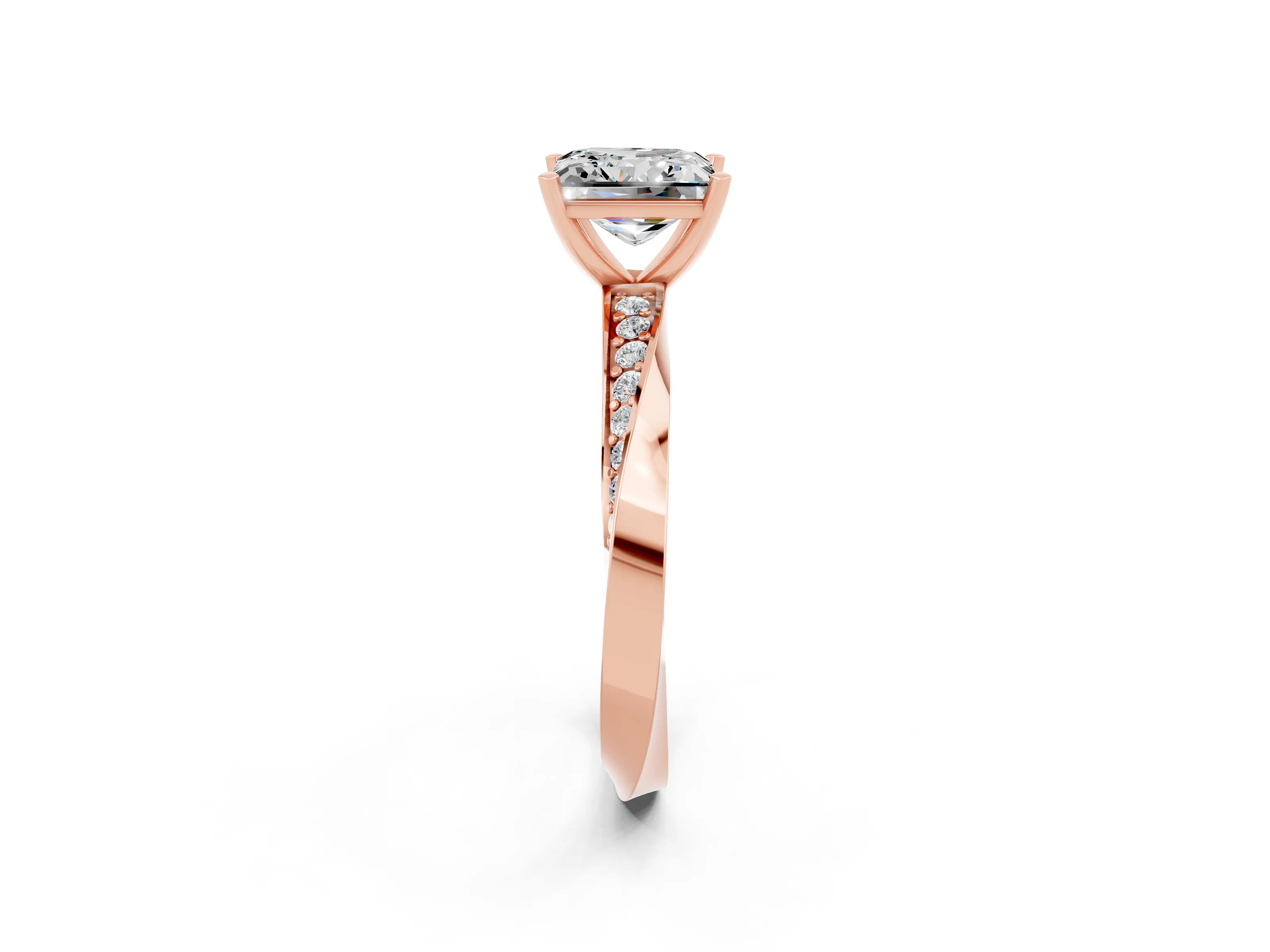 Rose gold Princess Cut Moissanite Engagement Ring with Side Stone Accents and Four-Prong Setting_41