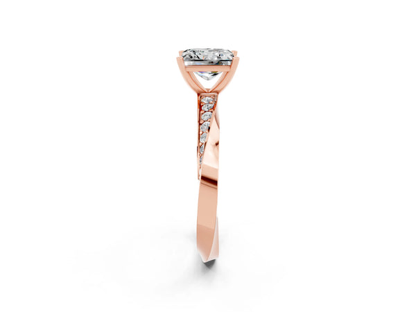Rose gold Princess Cut Moissanite Engagement Ring with Side Stone Accents and Four-Prong Setting