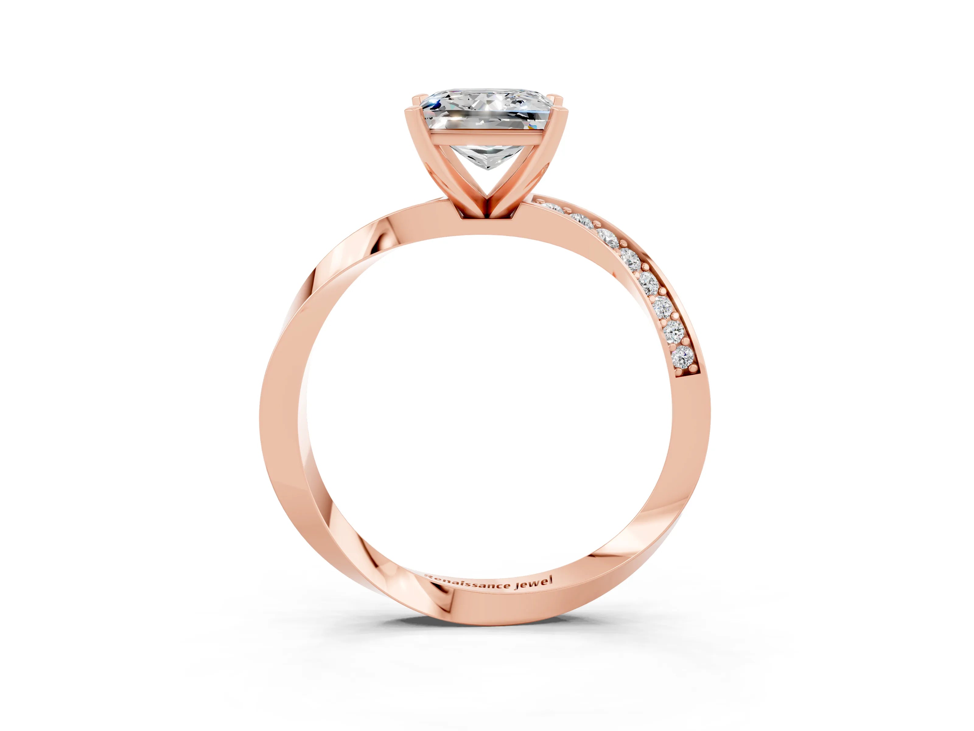 Rose gold Princess Cut Moissanite Engagement Ring with Side Stone Accents and Four-Prong Setting_42