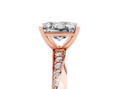 Rose gold Princess Cut Moissanite Engagement Ring with Side Stone Accents and Four-Prong Setting_44