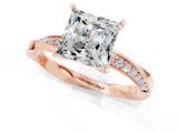 Rose gold Princess Cut Moissanite Engagement Ring with Side Stone Accents and Four-Prong Setting_61