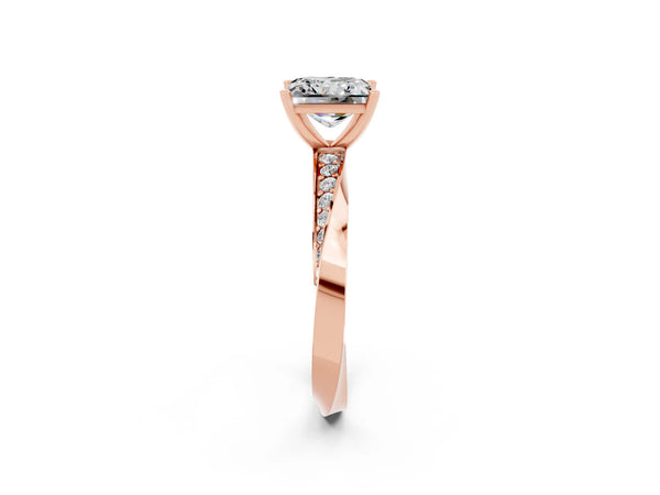Rose gold Princess Cut Moissanite Engagement Ring with Side Stone Accents and Four-Prong Setting