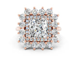 Rose gold Princess Cut Moissanite Floral Double Halo Engagement Ring with Prong Setting_108