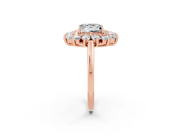 Rose gold Princess Cut Moissanite Floral Double Halo Engagement Ring with Prong Setting
