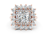 Rose gold Princess Cut Moissanite Floral Double Halo Engagement Ring with Prong Setting_12