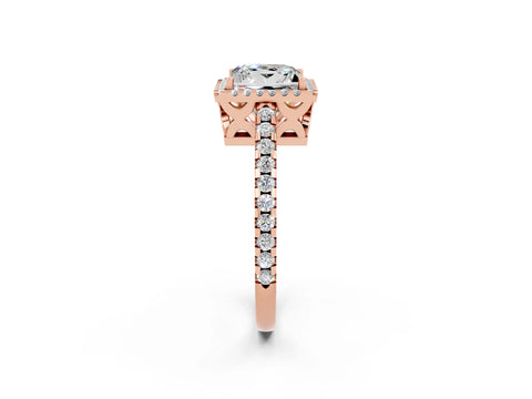 Rose gold Princess Cut Moissanite Halo Engagement Ring with Pavé Band and Prong Setting_14