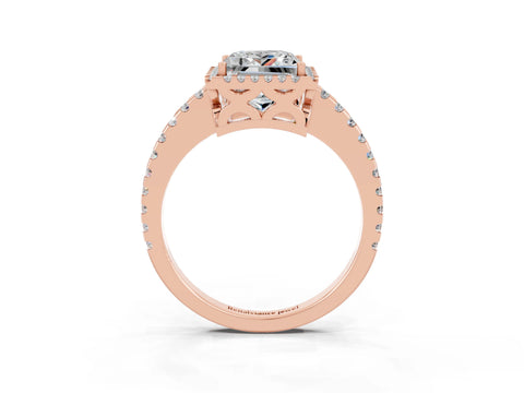 Rose gold Princess Cut Moissanite Halo Engagement Ring with Pavé Band and Prong Setting_15