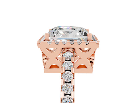 Rose gold Princess Cut Moissanite Halo Engagement Ring with Pavé Band and Prong Setting_17