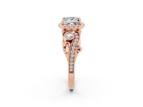 Rose gold Princess Cut Moissanite Halo Ring with Milgrain Pavé Band and Four-Prong Setting_26