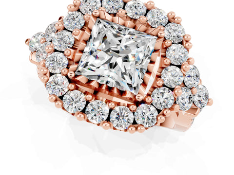 Rose gold Princess Cut Moissanite Halo Ring with Pavé Band and Four-Prong Setting_13
