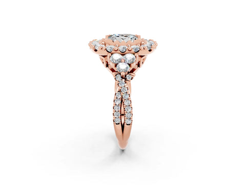 Rose gold Princess Cut Moissanite Halo Ring with Pavé Band and Four-Prong Setting_14