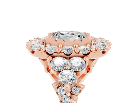 Rose gold Princess Cut Moissanite Halo Ring with Pavé Band and Four-Prong Setting_17